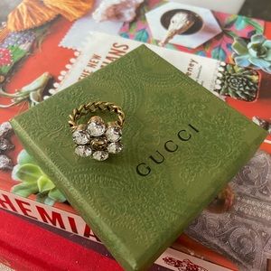 New Gucci Crystal Double G Ring